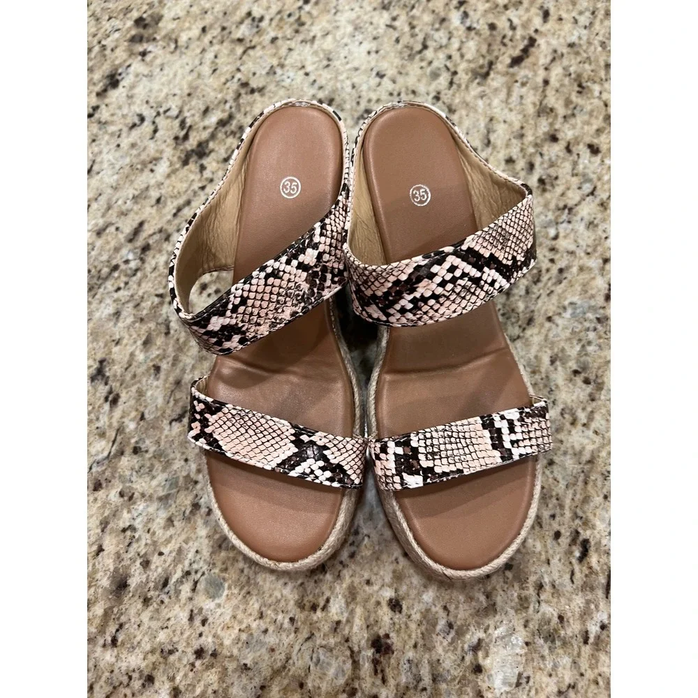 Snakeskin Platform Espadrille Sandals Faux Snake Skin Wedge Slides Size 35